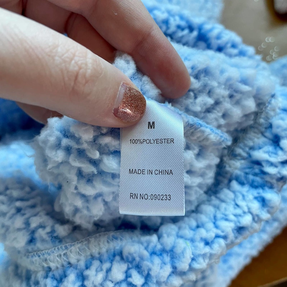 Oversized Cropped Teddy Sweater M PACSUN Pullover Long Sleeve Light Blue Soft - Picture 9 of 10